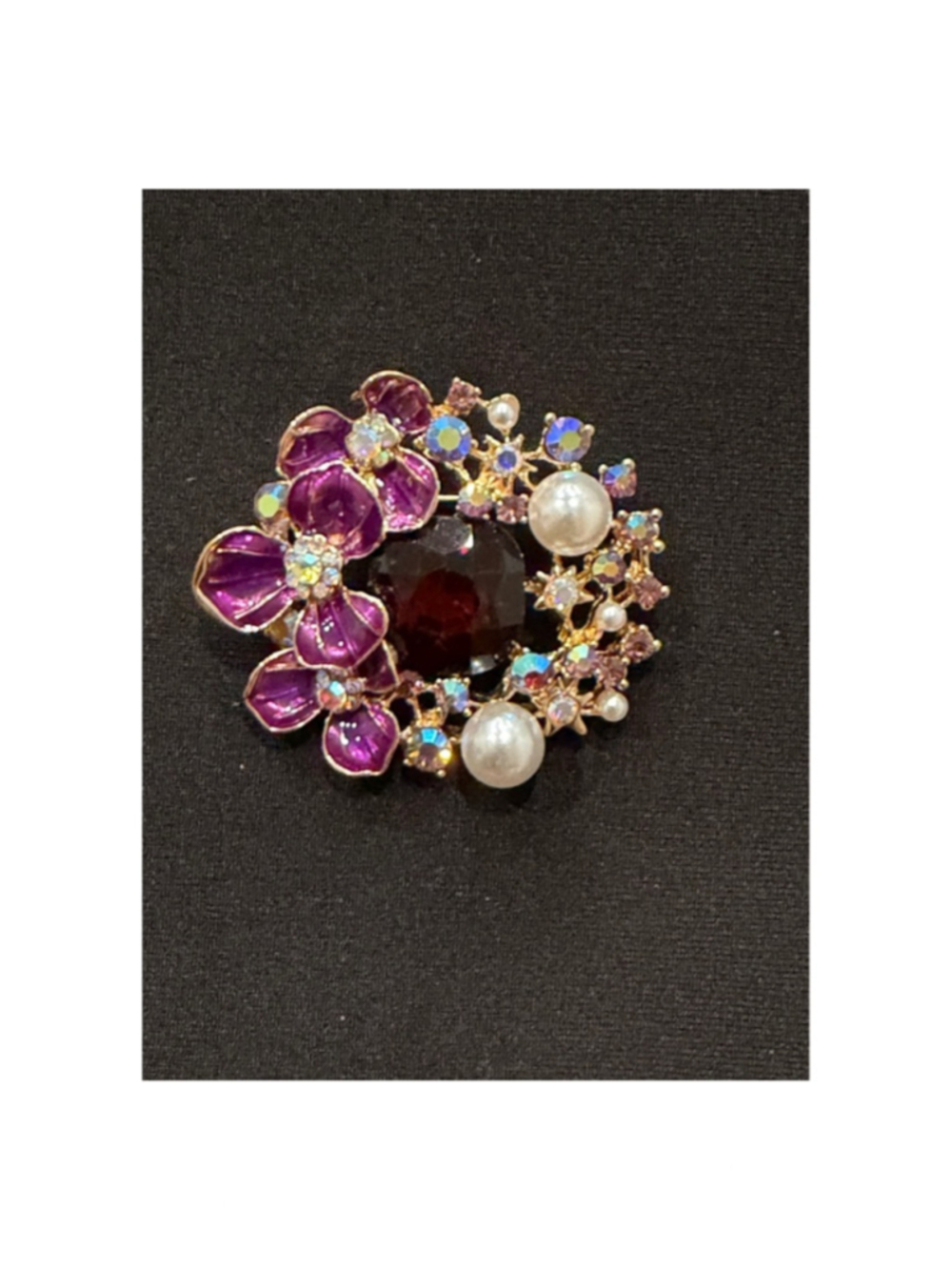 Floral Brooch One Size Purple Gold - EUC